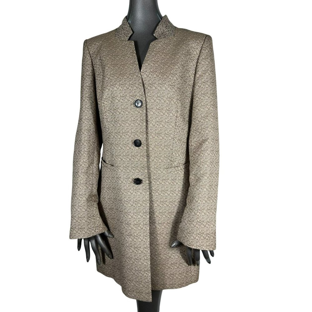 Lafayette 148 New York Brown Tan Long Blazer Jacket Large